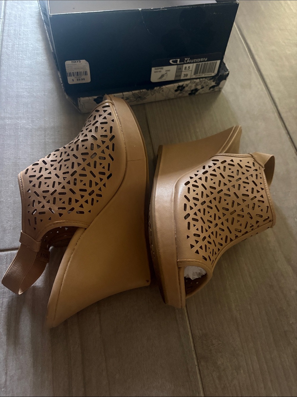 Chinese Laundry Nude Laser-Cut Slingback Wedge Sandals - Picture 2 of 5